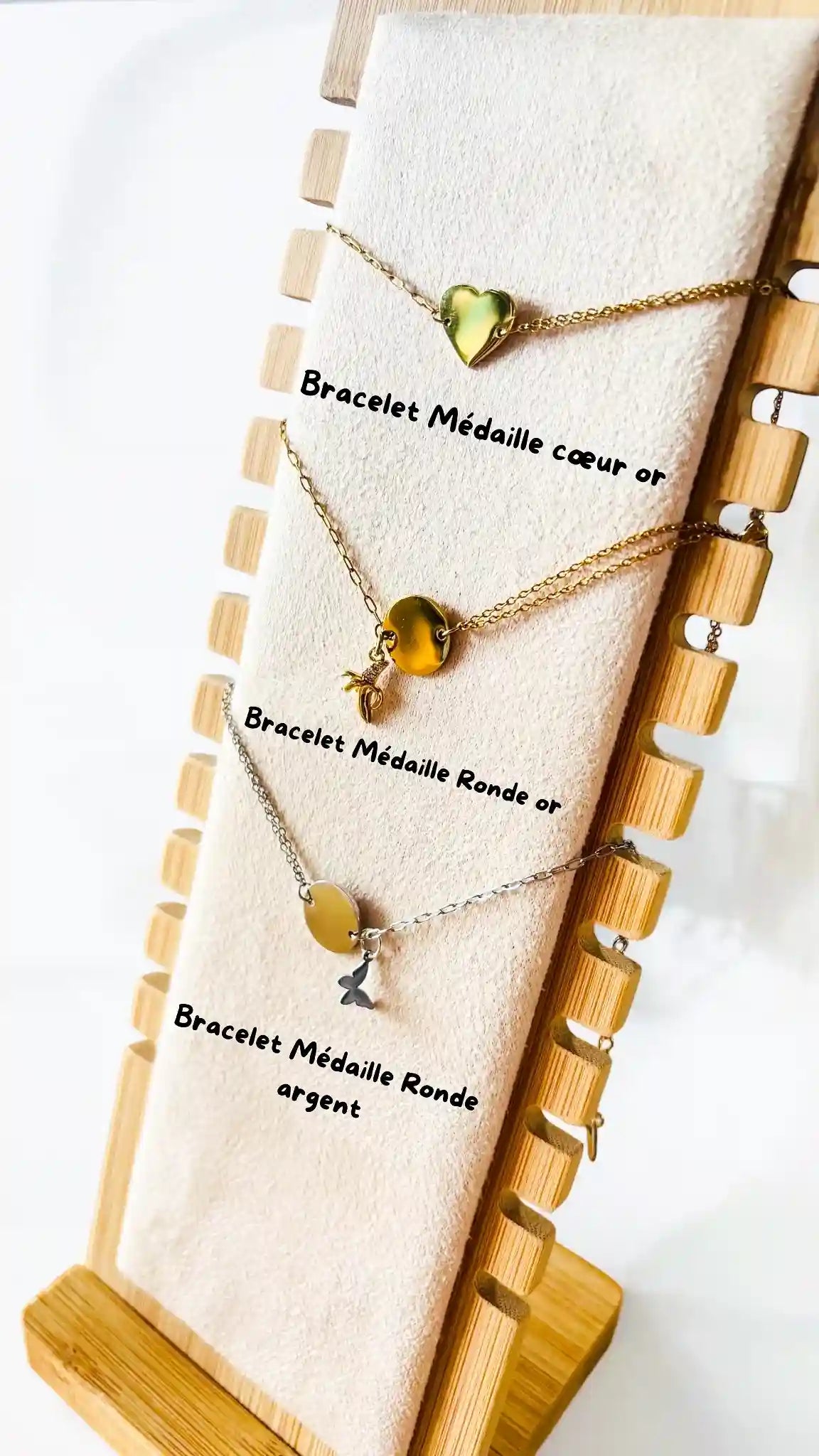 Photo des différents modèles de bracelets avec médaille à graver de la marque Gigi Pop